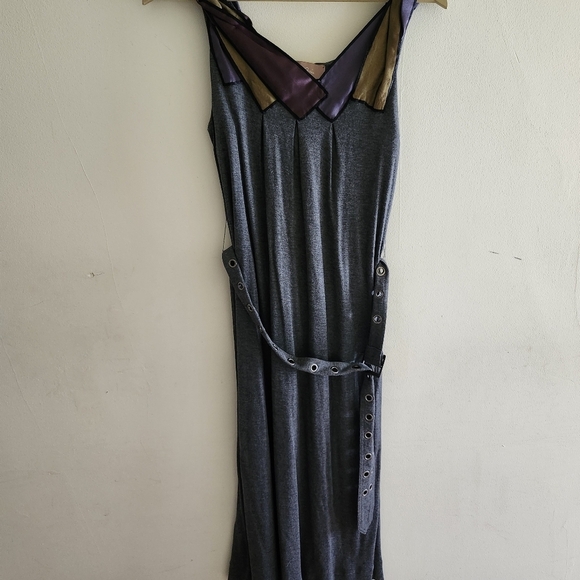 Y2K Max Azria Sleeveless Dress With Braided Silk Embellishment & Belt Size Small - Picture 1 of 10